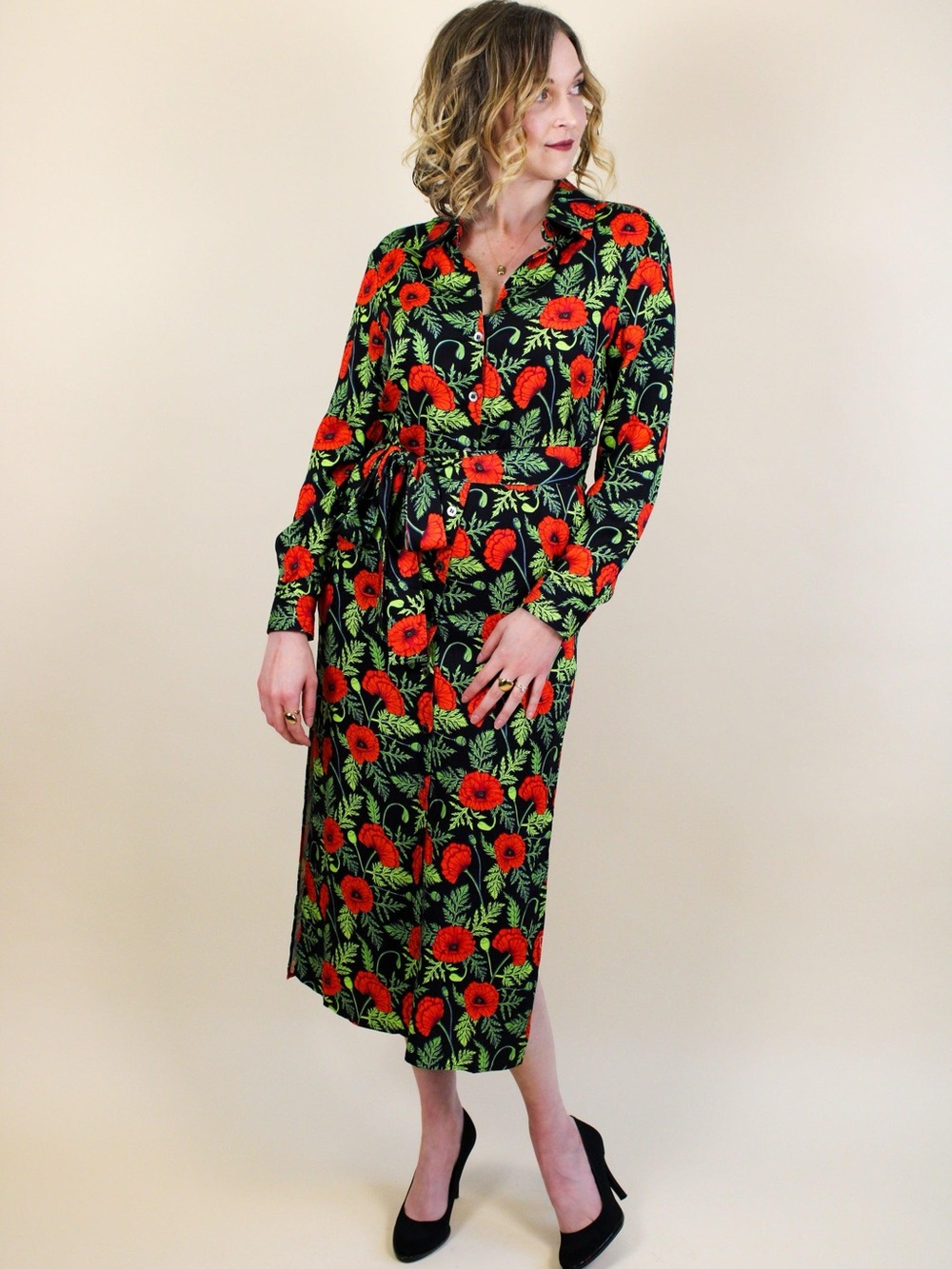 Hemloya Zaha Midi Shirt Dress in Orange Poppy Print